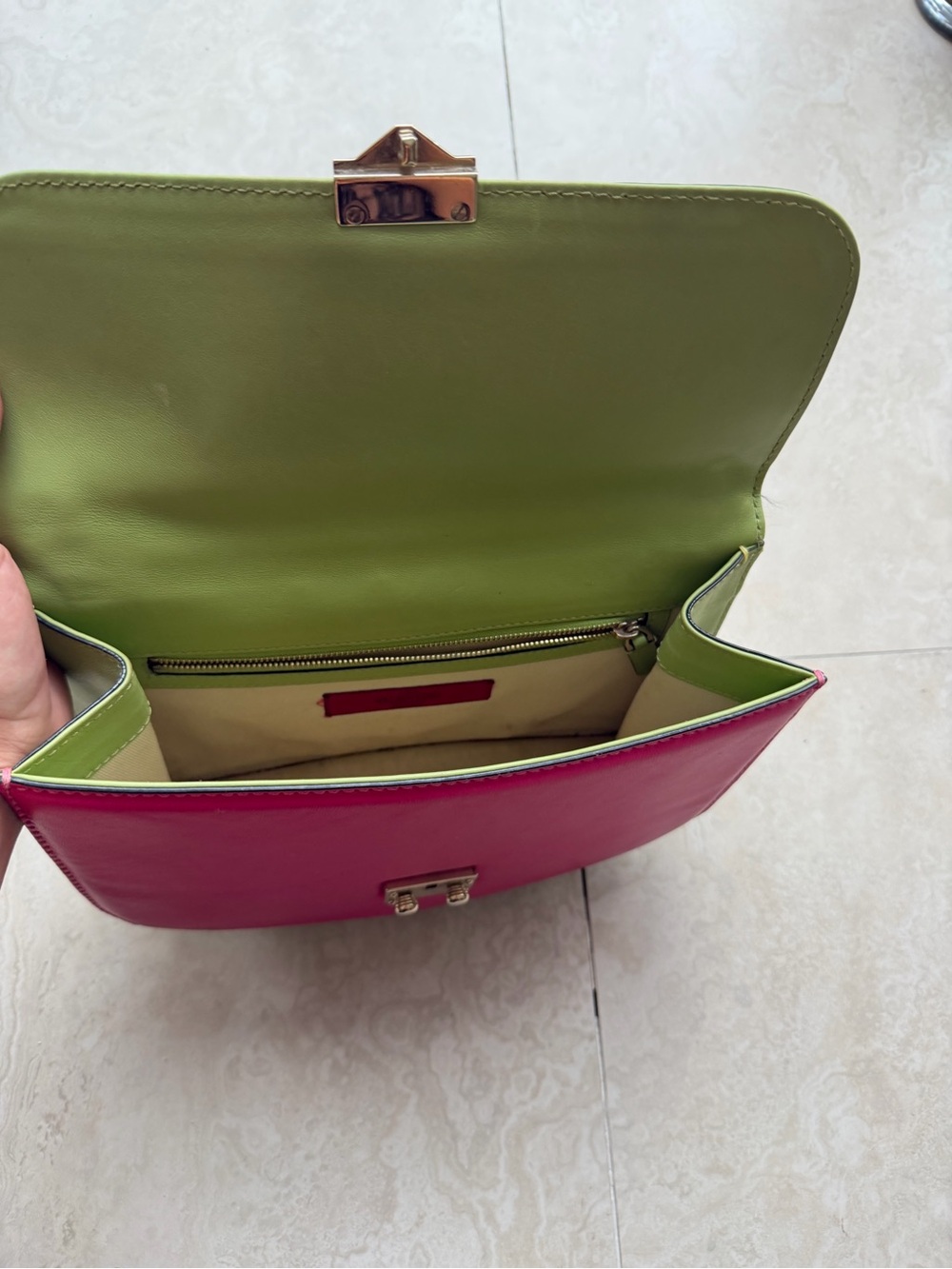 Valentino Garavani Two-Tone Pink and Yellow Leather Chain Crossbody - Picture 6 of 9